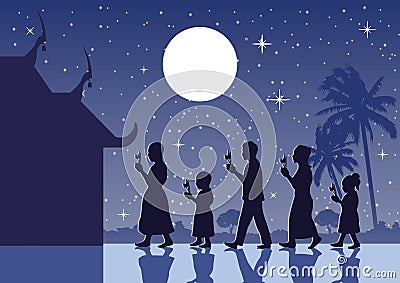 Walk with lighted candles in hand around a temple,tradition of B Vector Illustration