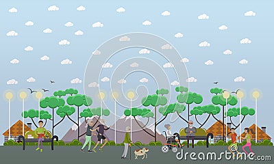 Walk in the park vector illustration in flat style Vector Illustration