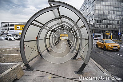 Walkaway pedestrian tunnel at the vienna airport in Austria. Stock Photo