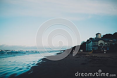 Walkers on the beach in Jurmala, Latvia Stock Photo