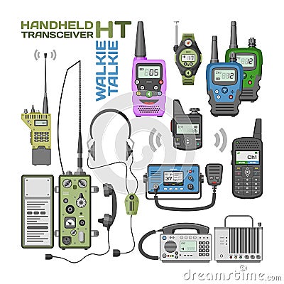 Walki-talkie vector radio portable transmitter wireless mobile communication device technology walkie talkie Vector Illustration