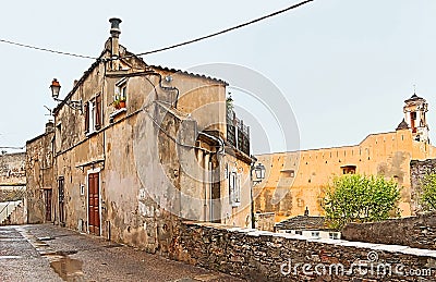 Walking along medieval houses in Bastia, France Stock Photo