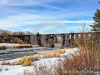 Walking along a pathway beside the Sturgeon River in St. Albert, Alberta, Canada. Stock Photo