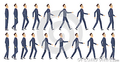 Walking animation. Business characters 2d animation key frames game cartoon sprite vector mascot Vector Illustration