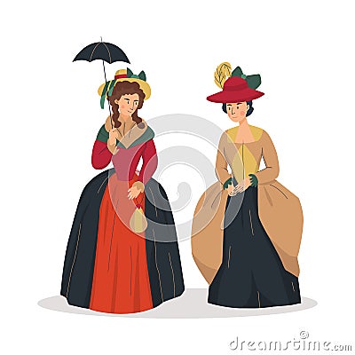 Walking Aristocratic Ladies Composition Vector Illustration