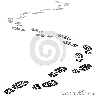 Walking away footsteps. Outgoing footprint silhouette, footstep prints and shoe steps going in perspective vector Vector Illustration