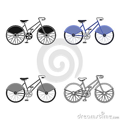 Walking bicycle with large shields and curves driving. Economical transport.Different Bicycle single icon in cartoon Vector Illustration