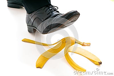 Walking Businessman Is Going To Slip On Banana Peel Stock Photo - Image ...