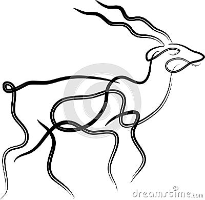 Walking deer with styled brush stroke Vector Illustration