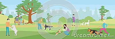 Walking dogs in park. Vector Illustration