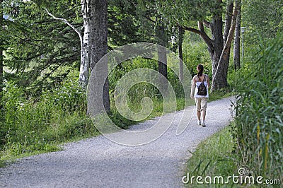 Walking on the footpath Stock Photo