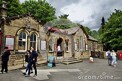 Walking by Haworth Railway Station Editorial Stock Photo