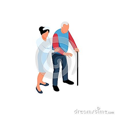 Walking Help Nursing Composition Vector Illustration