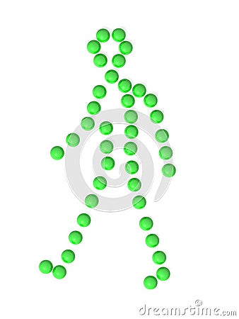 Walking human silhouette, composed of relief 3D green dots Stock Photo