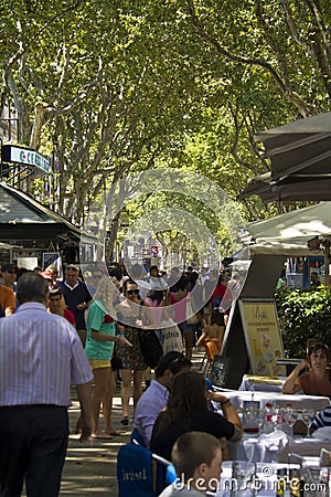 Walking on La Rambla street in Barcelona Editorial Stock Photo