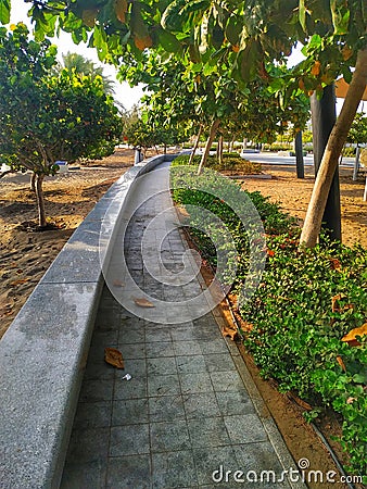 Walking lane in Seeb beach park, Muscat, Oman Stock Photo