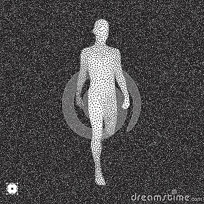 Walking Man. 3D Human Body Model. Black and white grainy dotwork design. Stippled vector illustration Vector Illustration