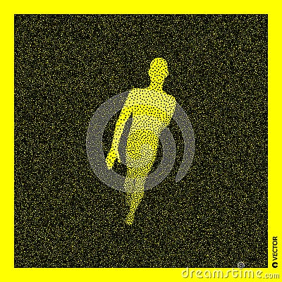 Walking Man. 3D Human Body Model. Black and yellow grainy design. Stippled vector illustration Vector Illustration