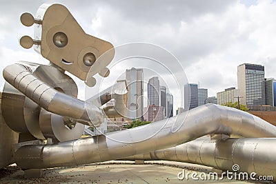 The Walking Man and Dallas skyline Editorial Stock Photo