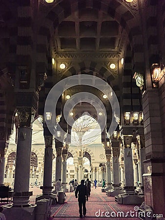 Walking through Masjid an-Nabawi one of three most sacred mosques Editorial Stock Photo