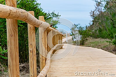 Walking on a new wooden walkway near Cortellazo in Treviso county. Stock Photo