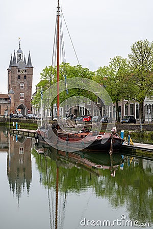 Walking in old Dutch town Zierikzee with old small houses and streets, Zeeland, Netherlands Stock Photo