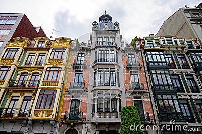 Walking of old streets in capital of Principality of Asturias, Oviedo, Spain Editorial Stock Photo