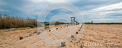 Walking path next birdwatching viewing hut in San Jose del Cabo lagoon / estuary in Baja California Mexico Stock Photo