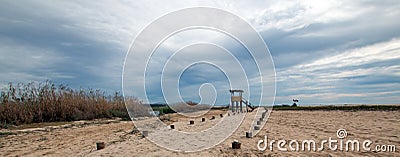 Walking path next birdwatching viewing hut in San Jose del Cabo lagoon / estuary in Baja California Mexico Stock Photo