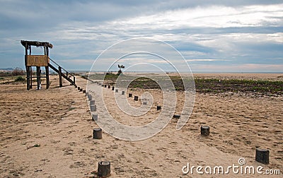 Walking path next birdwatching viewing hut in San Jose del Cabo lagoon / estuary in Baja California Mexico Stock Photo