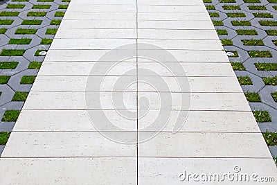 Walking path of white stones. The pavement made of large white stone slabs Stock Photo