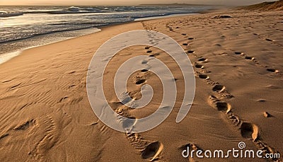 Walking on sand dune, wave pattern imprint generated by AI Stock Photo