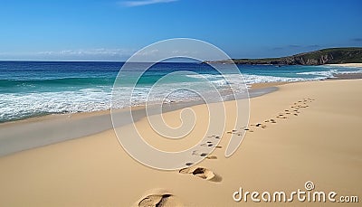 Walking on sand dunes, enjoying tranquil scene of remote coastline generated by AI Stock Photo