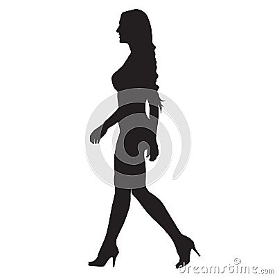 Walking woman in two-piece swimsuits Vector Illustration