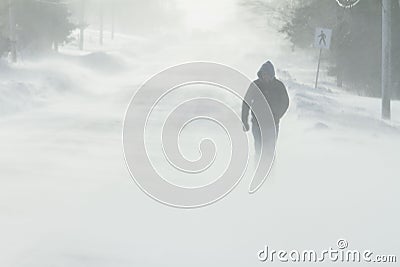 Walking in Snow Storm Stock Photo