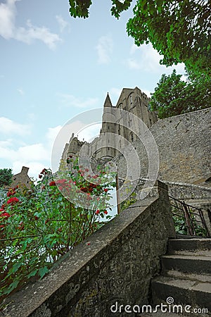 The walking stair upto the Mont Saint Michel abbey Stock Photo
