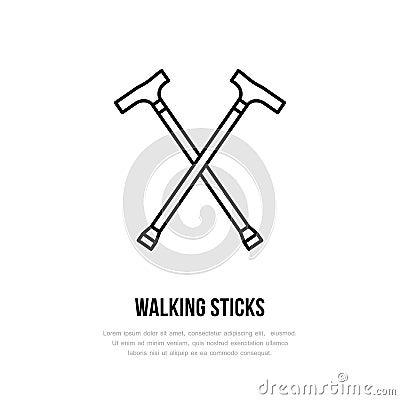 Walking sticks line icon. Vector logo for rehabilitation equipment store Vector Illustration