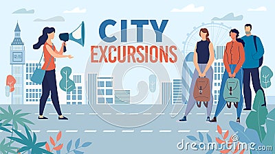 Walking Tour City Excursion with Personal Guide Vector Illustration