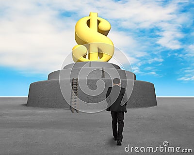 Walking toward large money symbol Stock Photo