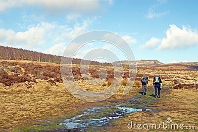 Walking Towards Higger Tor Through Padley Gorge, Derbyshire Stock Photo