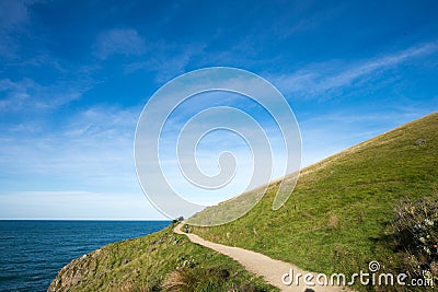 Walking Track on Hill near the sea, Tayor Mistake, Christchurch Stock Photo