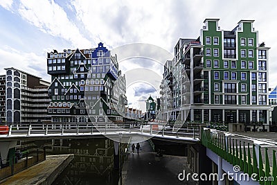 Walking under Zaandam center city street Editorial Stock Photo