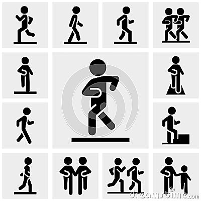 Walking vector icons set on gray Vector Illustration