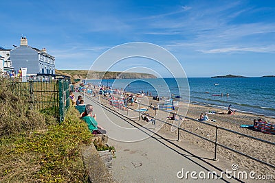 Walking on the Welsh Coast Path around Aberdaron on the Llyn Peninsula in North Wales Editorial Stock Photo