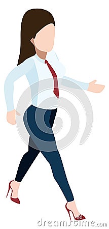 Walking woman in corporate clothes. Isometric female character Vector Illustration