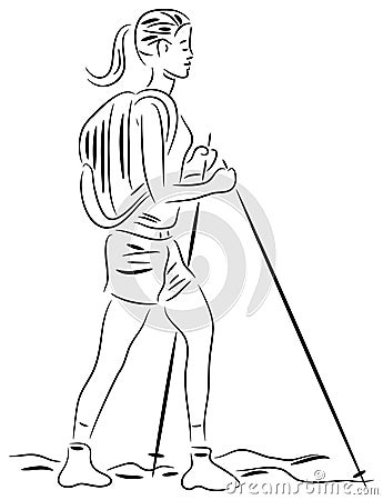 Walking woman with snowshoes Vector Illustration