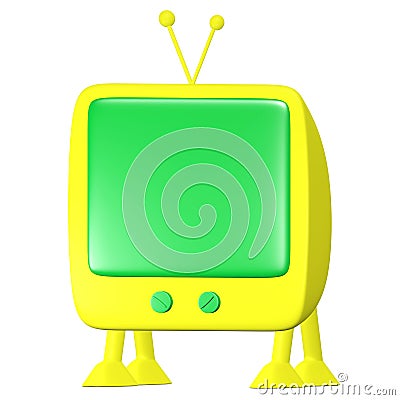 Walking Yellow Cartoon TV Stock Photo