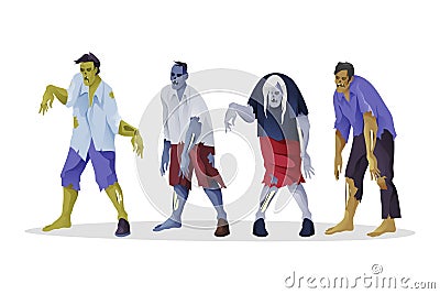 Walking zombie monster, vector icon or clipart set Vector Illustration