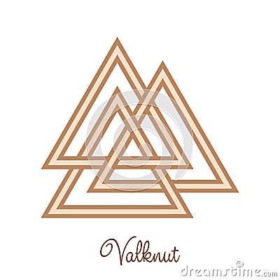Walknut, sign of God Odin, decorated with ornaments in a wreath of Scandinavian weaving. Pendant. Beige trendy Vector Illustration