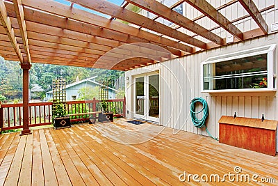 Walkout deck with attached pergola Stock Photo